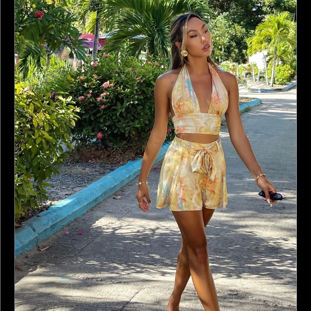 Floral Halter Top and Shorts Set 12th tribe